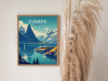 Fjords Norway Poster | Europe Travel Print Wall Art | Framed or Unframed