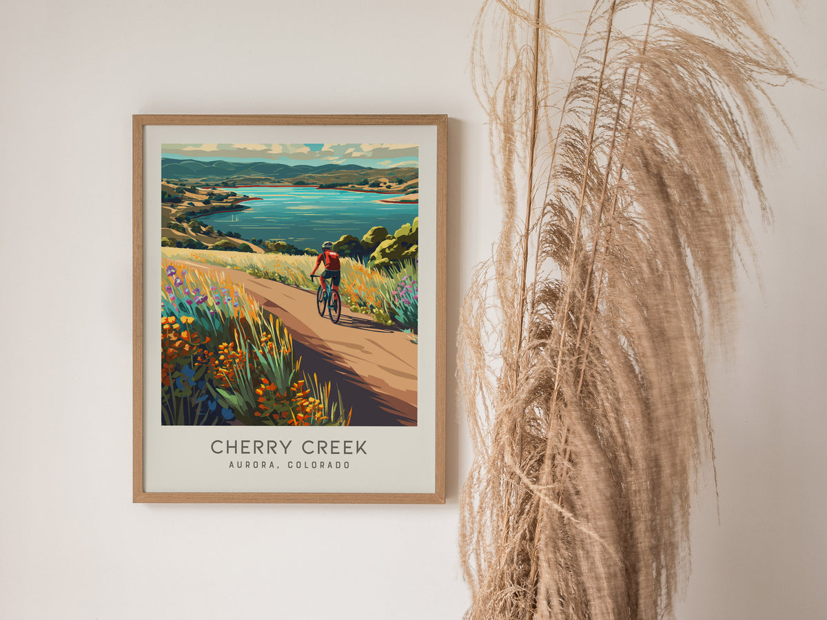 Cherry Creek Matte Border Poster | Aurora, Colorado Destination Print Travel Wall Art — styled in a modern interior
