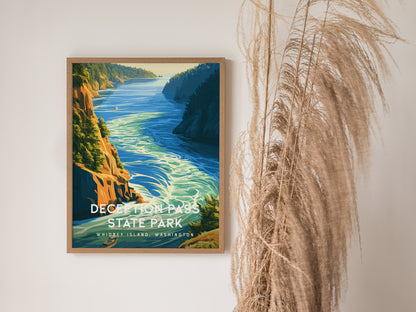 Deception Pass State Park, Whidbey Island, Washington Poster | Dramatic Bridge & Emerald Waters Wall Art — styled in a modern