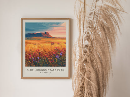 Blue Mounds State Park Matte Border Poster | Minnesota Destination Print & Vacation Wall Art — styled in a modern interior