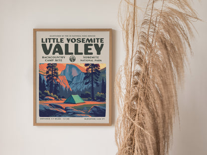 Little Yosemite Valley, Yosemite National Park Poster | Hiker Gift | Backcountry Trail Wall Art — styled in a modern interior