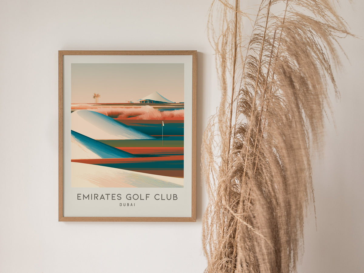 Emirates Golf Club Matte Border Poster | Dubai Golf Course Print & Country Club Decor — styled in a modern interior