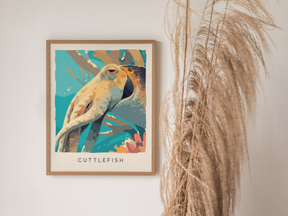 Cuttlefish Wildlife Poster | Vibrant Ocean Cephalopod Art Wall Art — styled in a modern interior