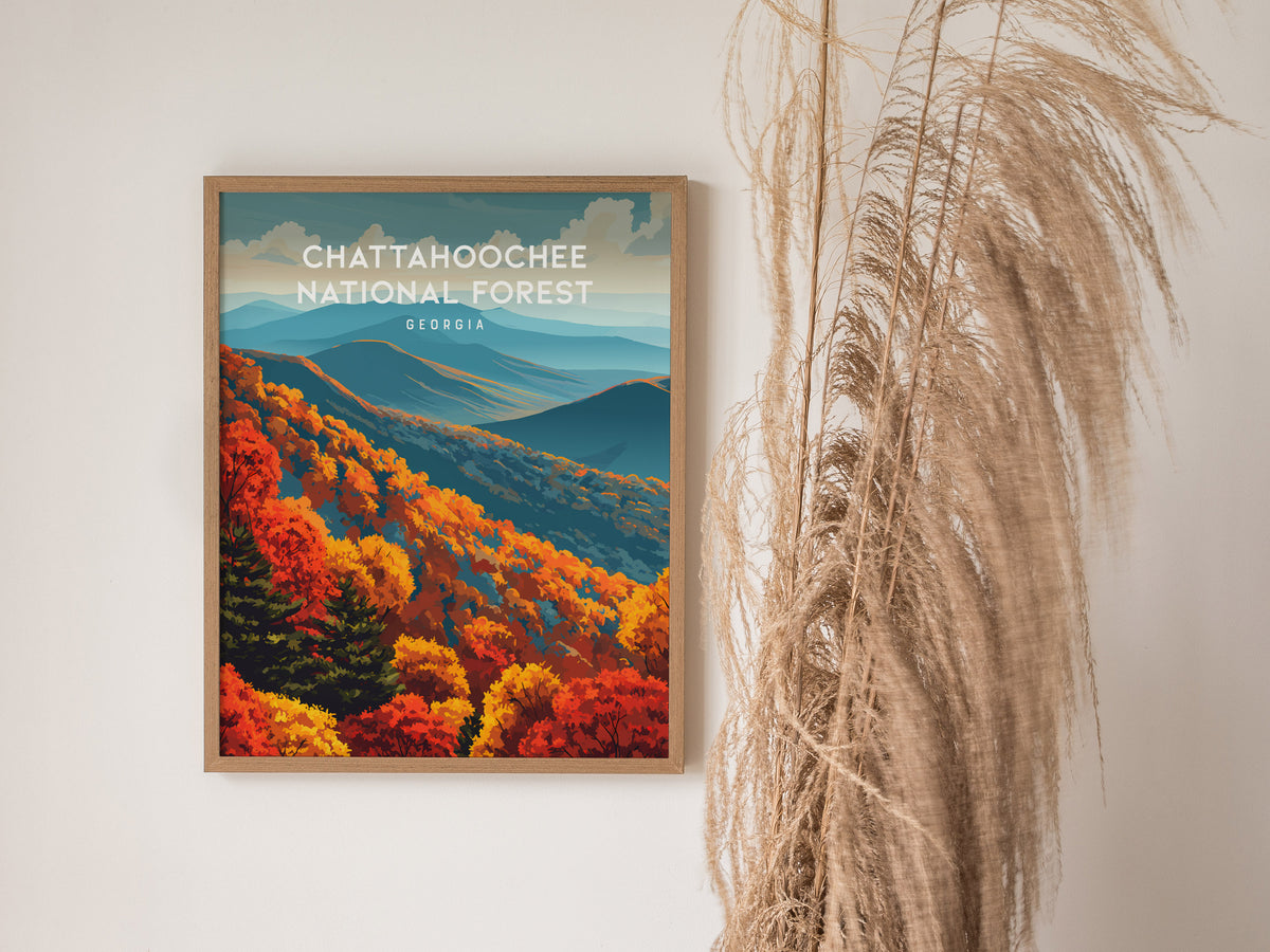 Chattahoochee National Forest, Georgia Poster | Mountain Wilderness Destination Print Wall Art — styled in a modern interior
