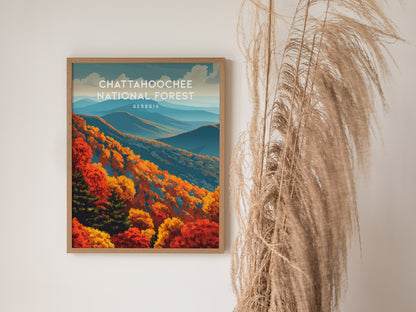 Chattahoochee National Forest, Georgia Poster | Mountain Wilderness Destination Print Wall Art — styled in a modern interior