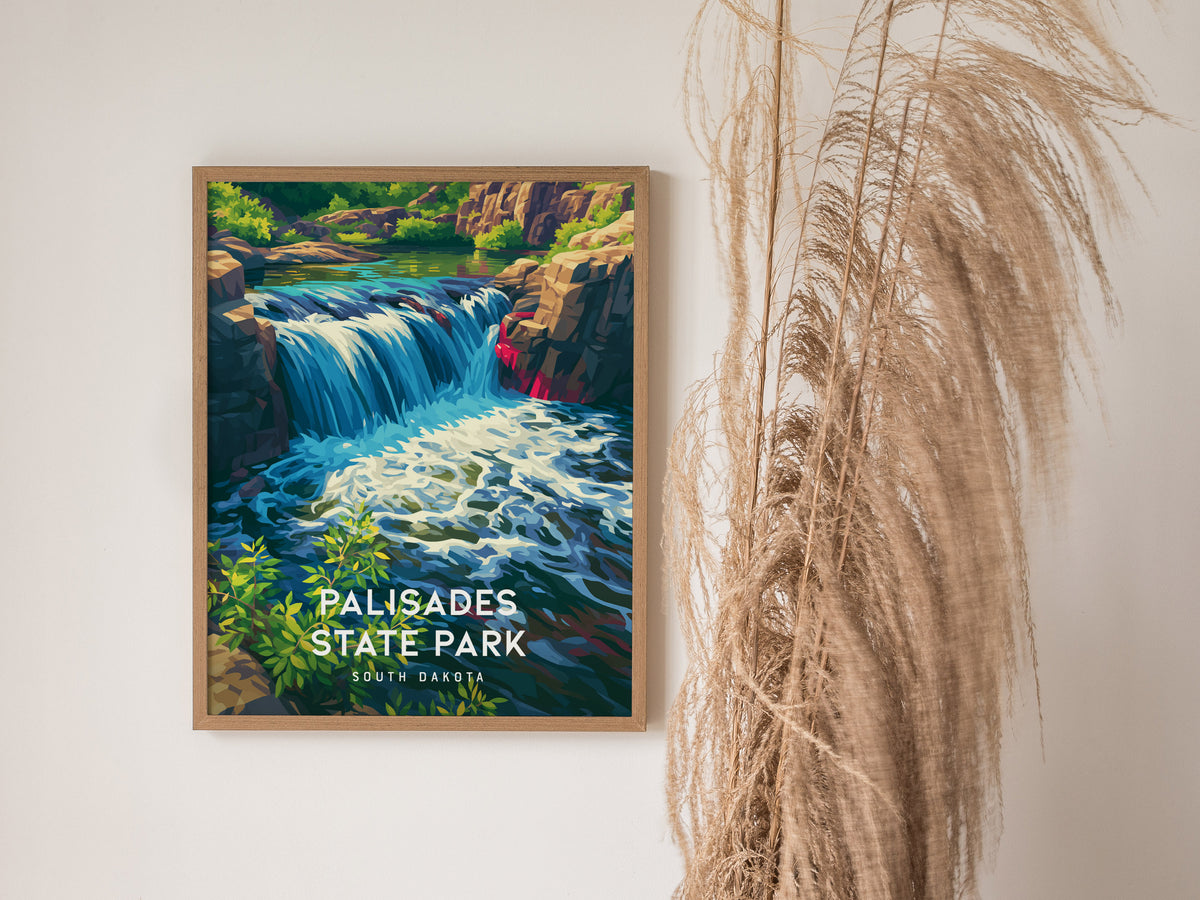 Palisades State Park, South Dakota Poster | Rugged Cliffs & Creek Adventure Wall Art — styled in a modern interior