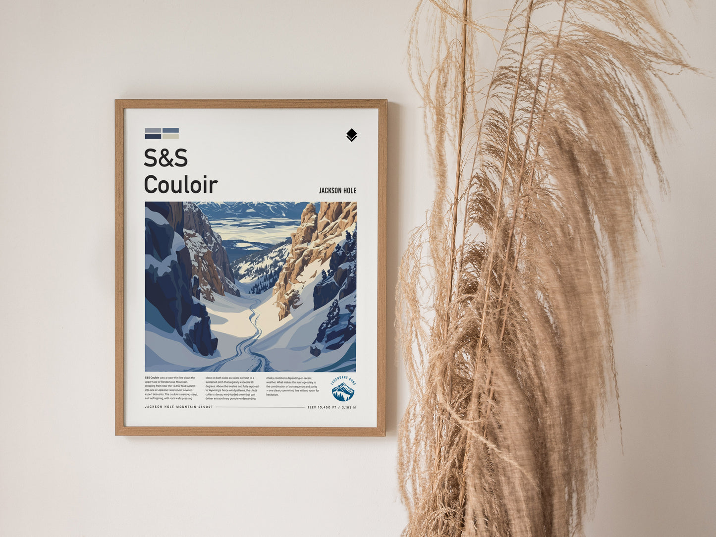S&S Couloir, Jackson Hole Poster | Steep Chute Alpine Print Wall Art — styled in a modern interior