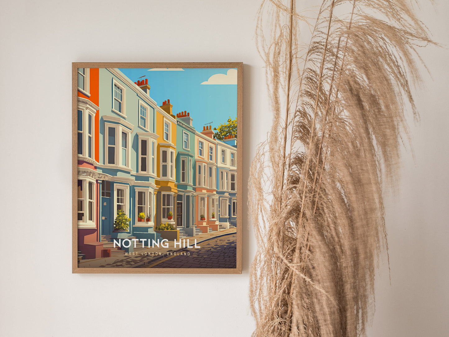 Notting Hill London Poster | Pastel Townhouses Portobello Road Wall Art Print