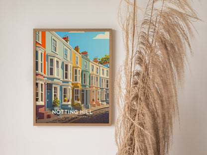 Notting Hill London Poster | Pastel Townhouses Portobello Road Wall Art Print
