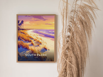 South Padre Island Poster | Texas Beach Gulf Coast Sunset Wall Art