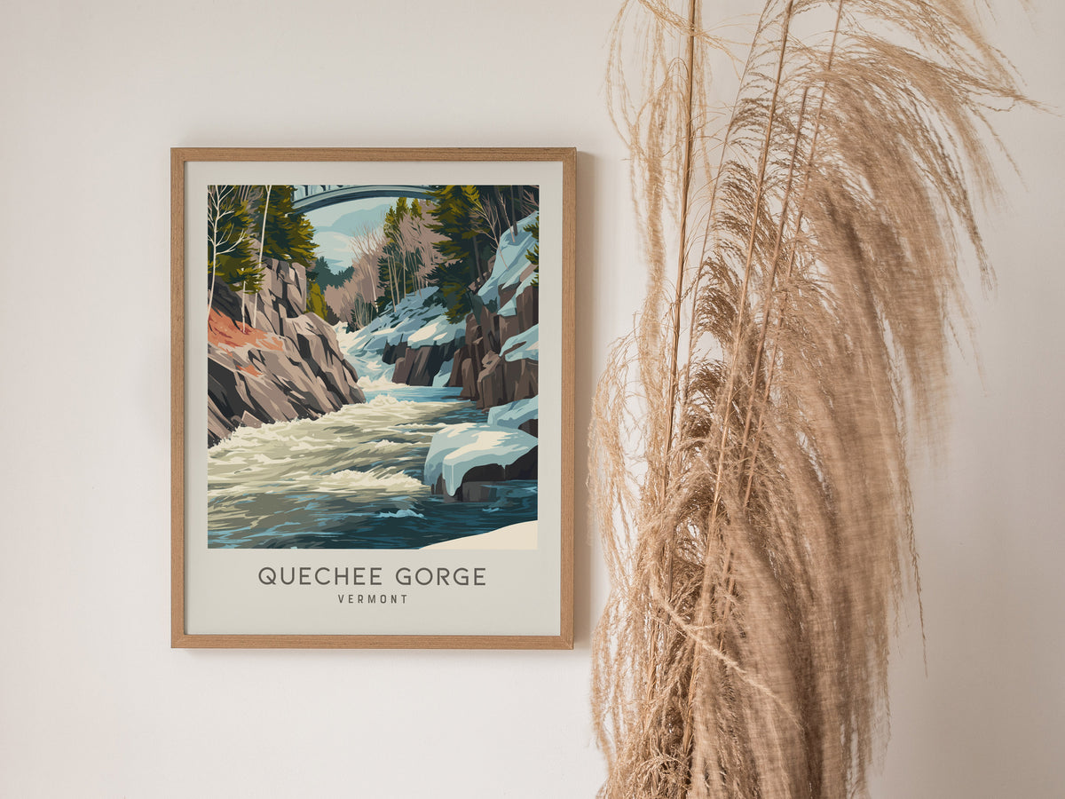 Quechee Gorge Matte Border Poster | Vermont Destination Print Travel Wall Art — styled in a modern interior