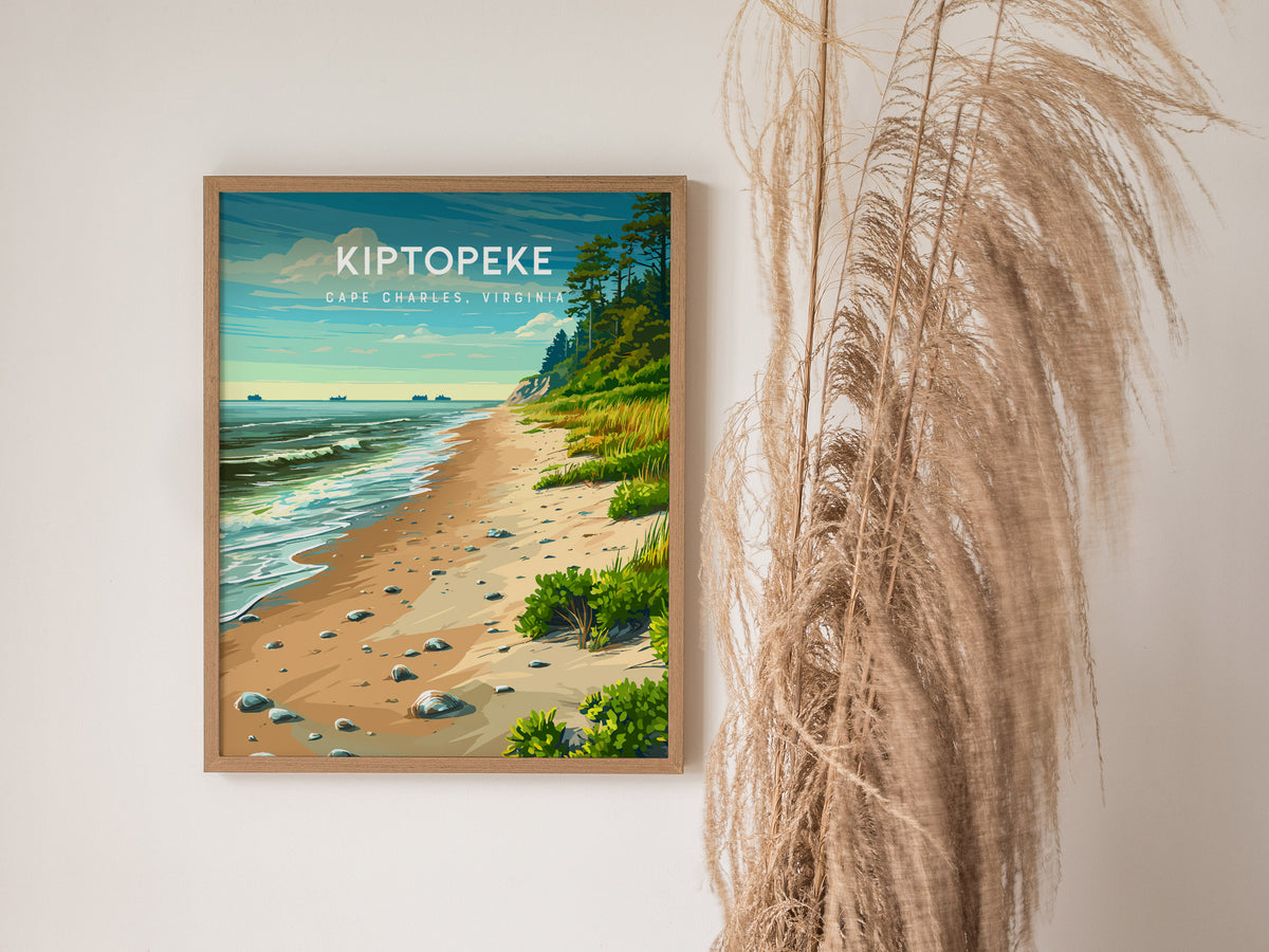 Kiptopeke, Cape Charles, Virginia Poster | Travel Wall Art Destination Print — styled in a modern interior