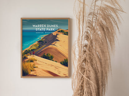 Warren Dunes State Park, Sawyer, Michigan Poster | Coastal Beach Decor Wall Art — styled in a modern interior