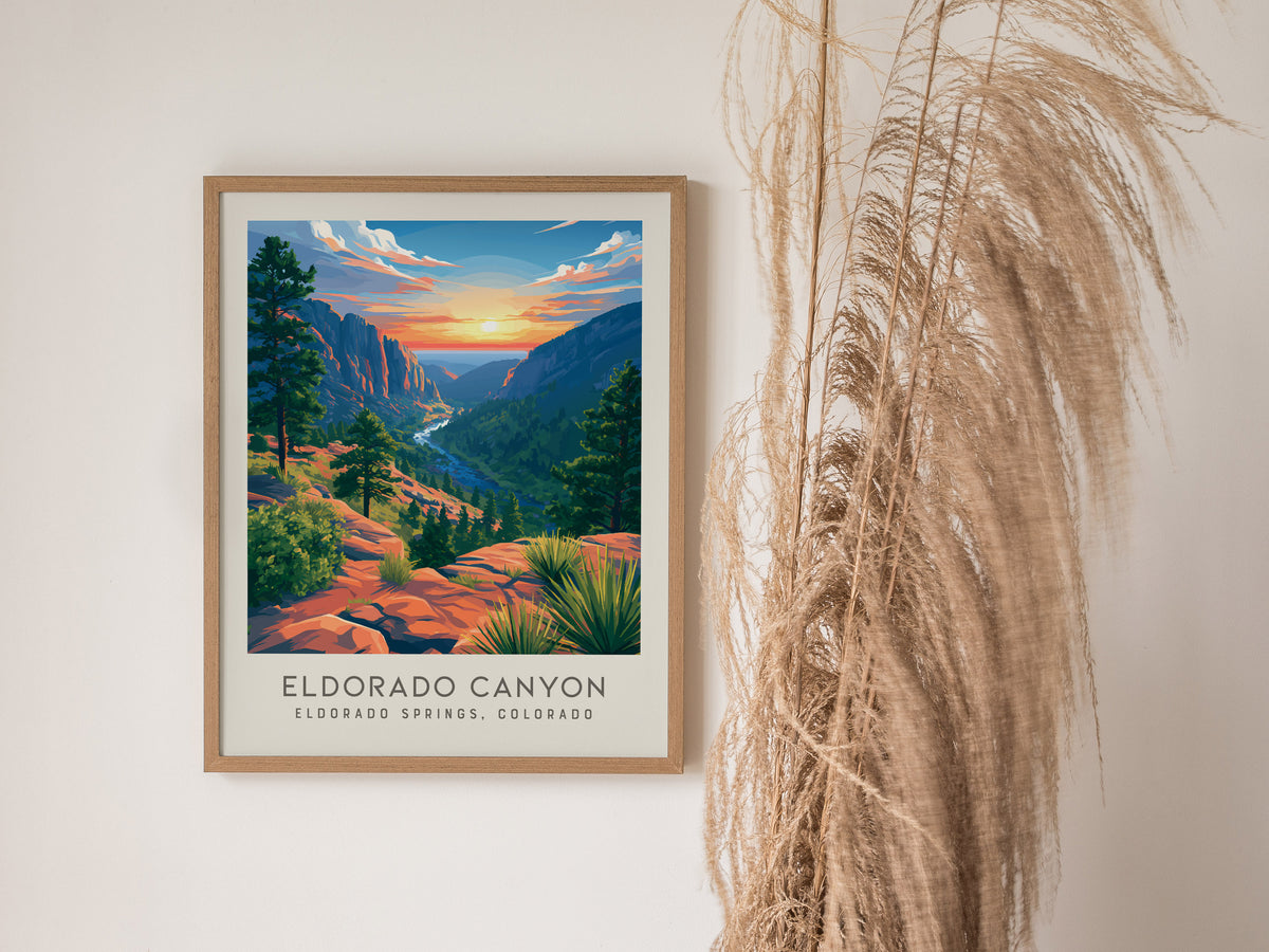 Eldorado Canyon Matte Border Poster | Eldorado Springs, Colorado Destination Print — styled in a modern interior