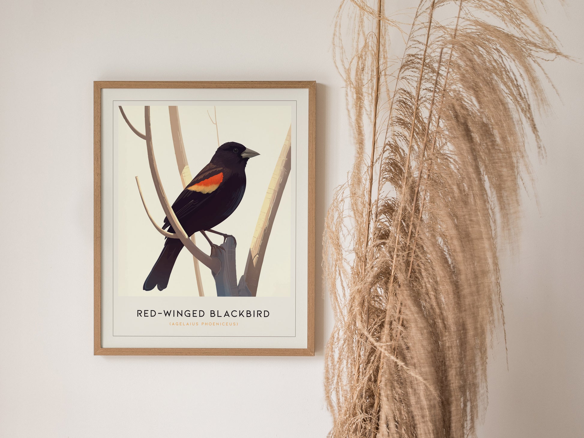 Red-Winged Blackbird Poster | Bird Art Print | Minimalist Nature Gift