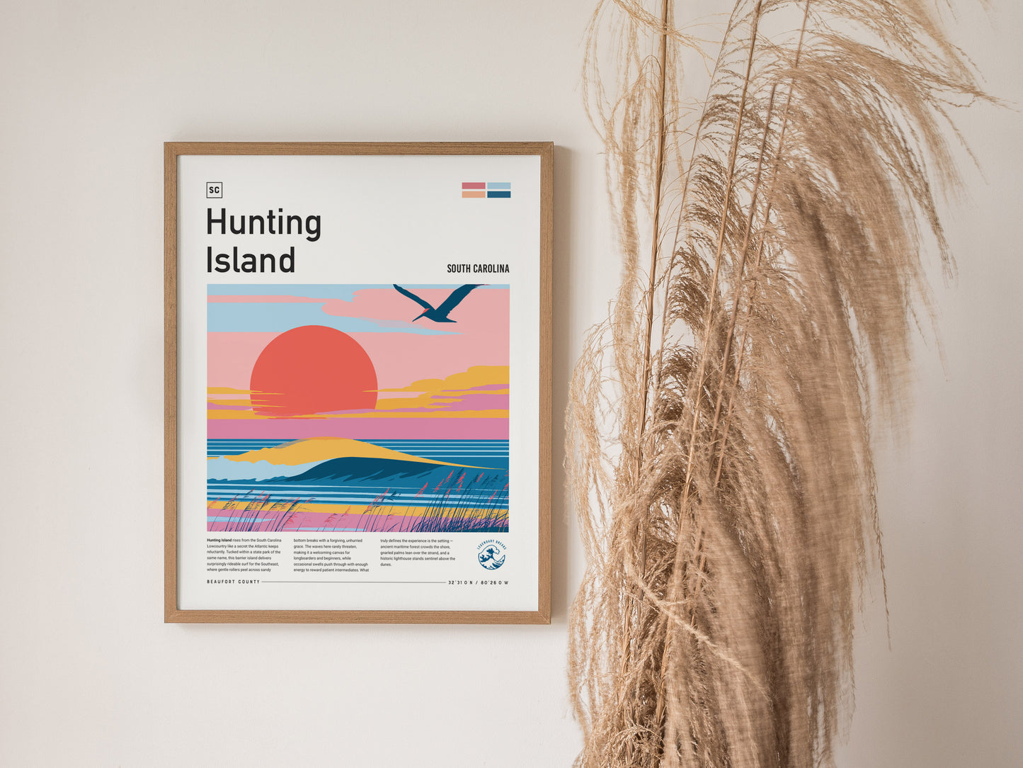 Hunting Island, South Carolina Poster | Driftwood Shores & Coastal Surf Wall Art — styled in a modern interior