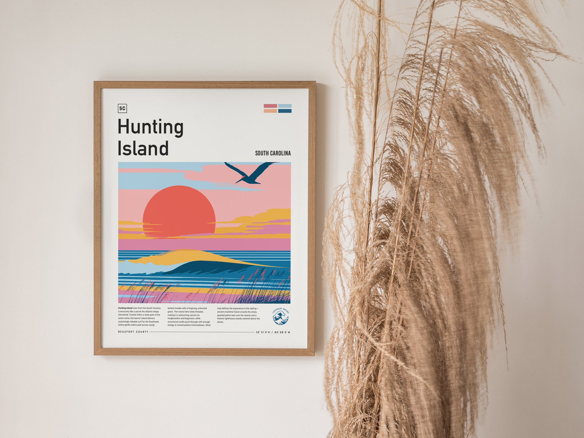 Hunting Island, South Carolina Poster | Driftwood Shores & Coastal Surf Wall Art — styled in a modern interior