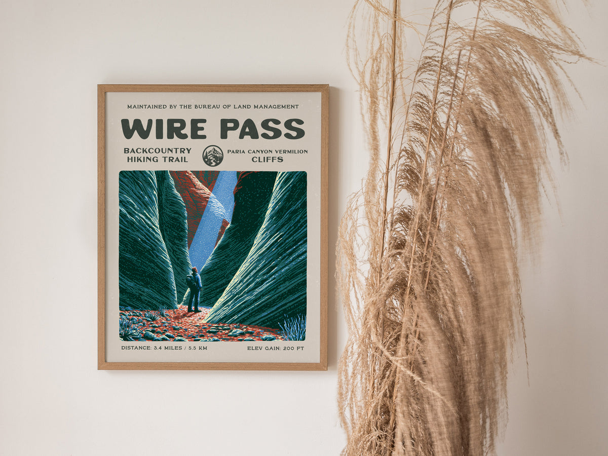 Wire Pass, Paria Canyon-Vermilion Cliffs Poster | Hiker Gift | Backcountry Trail Wall Art — styled in a modern interior
