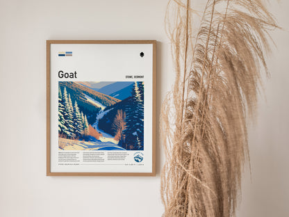 Goat, Stowe Poster | Mountain Goat Ski Trail Wall Art — styled in a modern interior