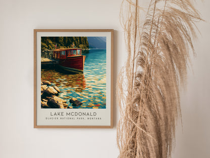 Lake McDonald Matte Border Poster | Glacier National Park, Montana Vacation Wall Art — styled in a modern interior