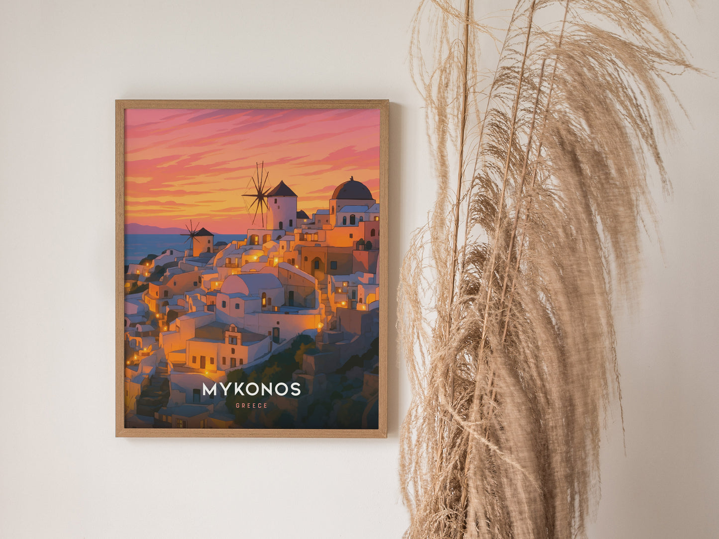 Mykonos Travel Poster | Greek Island Sunset Wall Art Print