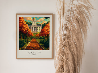 Iowa City Matte Border Poster | Iowa Destination Print Travel Wall Art — styled in a modern interior