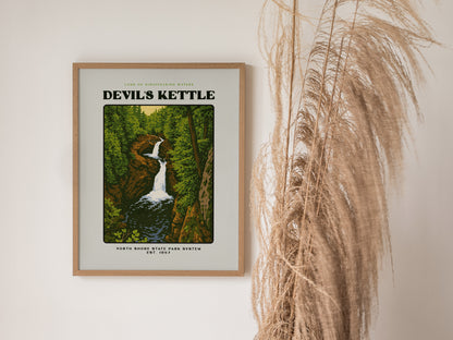 Devils Kettle Block Print | Minnesota Vintage Travel Poster Wall Art | Framed or Unframed