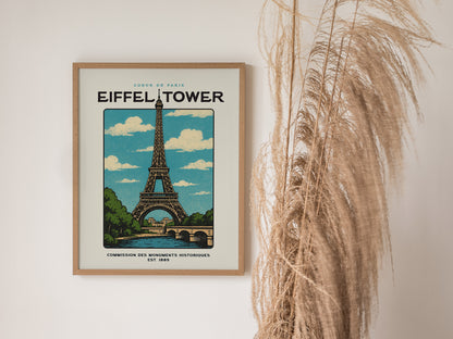 Eiffel Tower Block Print | Vintage Paris France Wall Art | Framed or Unframed