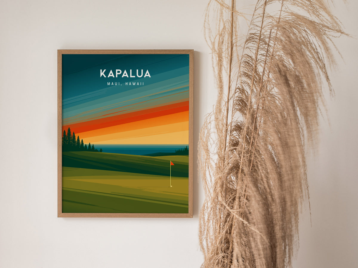 Kapalua Plantation Course, Maui, Hawaii Poster | Tropical Links Golfer Gift Wall Art — styled in a modern interior