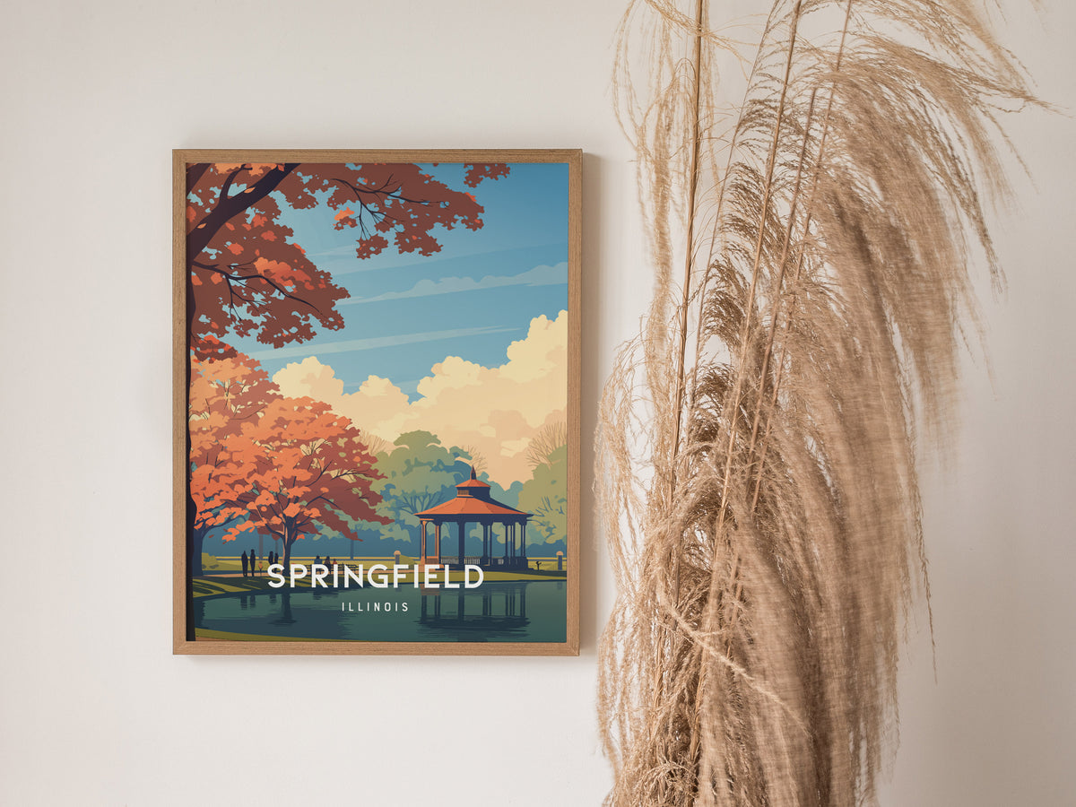 Springfield, Illinois Poster | Capitol Charm & Prairie Skyline Wall Art — styled in a modern interior