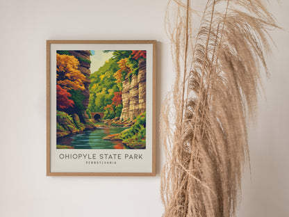 Ohiopyle State Park Matte Border Poster | Pennsylvania Destination Print Travel Wall Art — styled in a modern interior