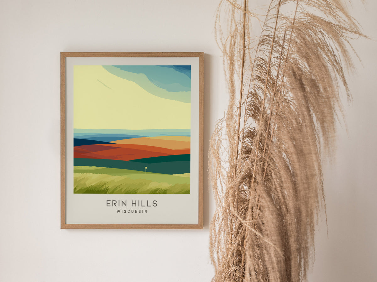 Erin Hills Matte Border Poster | Wisconsin Travel Wall Art — styled in a modern interior