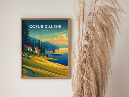 Coeur d'Alene Resort, Idaho Poster | Lakeside Golf Course Scenic Wall Art — styled in a modern interior