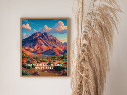 Franklin Mountains State Park, Texas Poster | Desert Peaks & Desert Sky Wall Art — styled in a modern interior