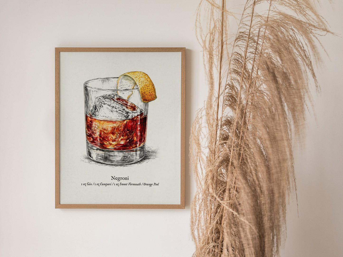 Negroni Poster | Vintage Cocktail Scientific Illustration Wall Art — styled in a modern interior