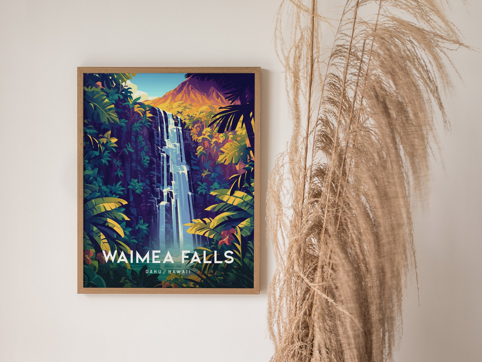 Waimea Falls Poster | Oahu North Shore Hawaii Art Waterfall Botanical
