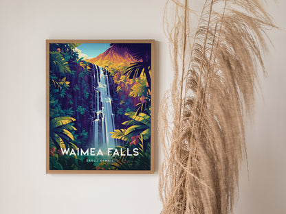 Waimea Falls Poster | Oahu North Shore Hawaii Art Waterfall Botanical