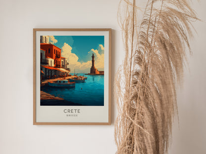 Crete Matte Border Poster | Greece Coastal Beach Decor Travel Wall Art — styled in a modern interior