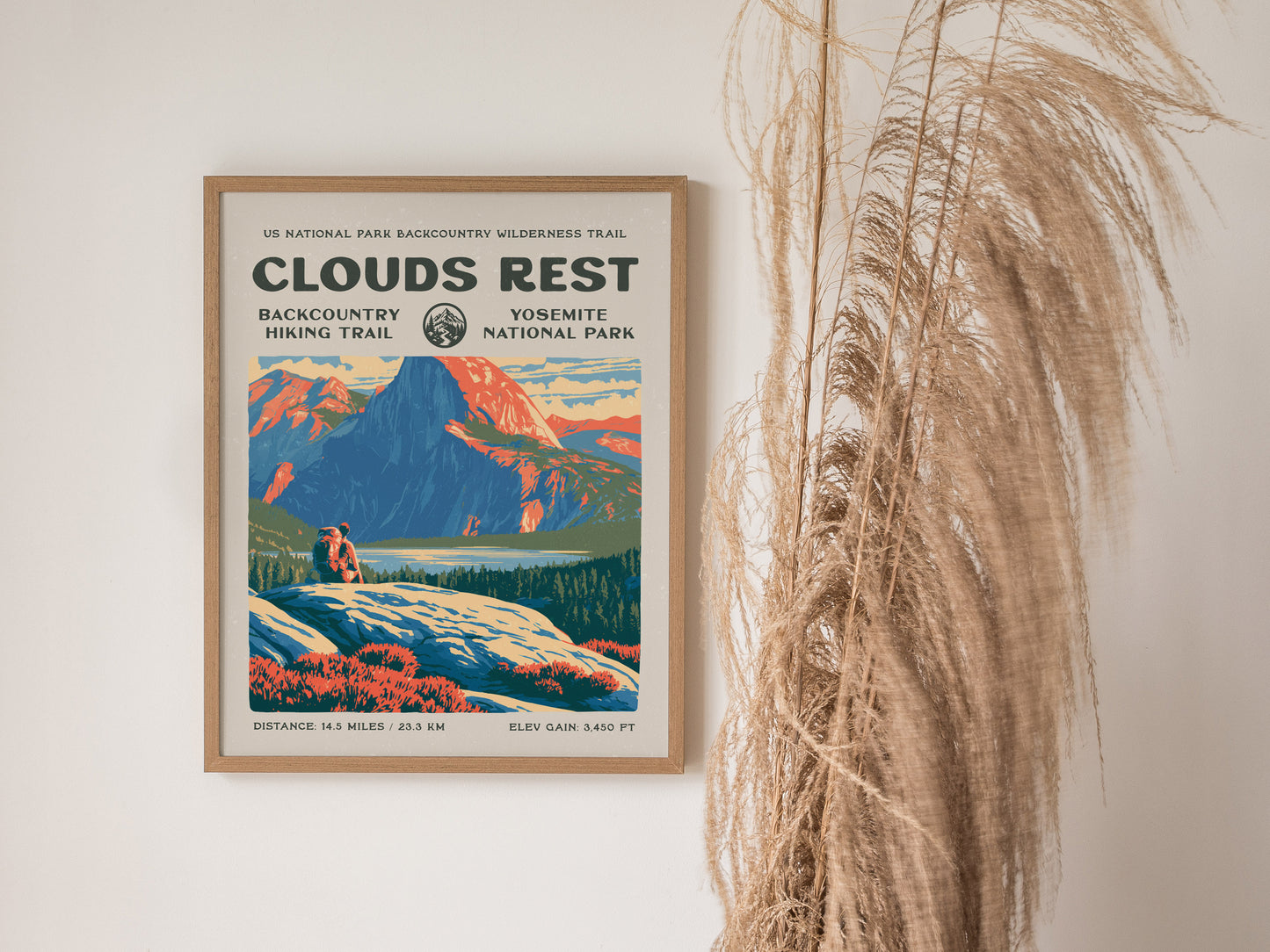 Clouds Rest, Yosemite Poster | Hiker Gift | Above the Granite Horizon Wall Art — styled in a modern interior