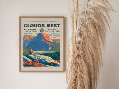 Clouds Rest, Yosemite Poster | Hiker Gift | Above the Granite Horizon Wall Art — styled in a modern interior