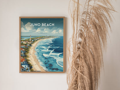 Juno Beach, Florida Poster | Sea Turtle & Sunrise Shoreline Wall Art — styled in a modern interior