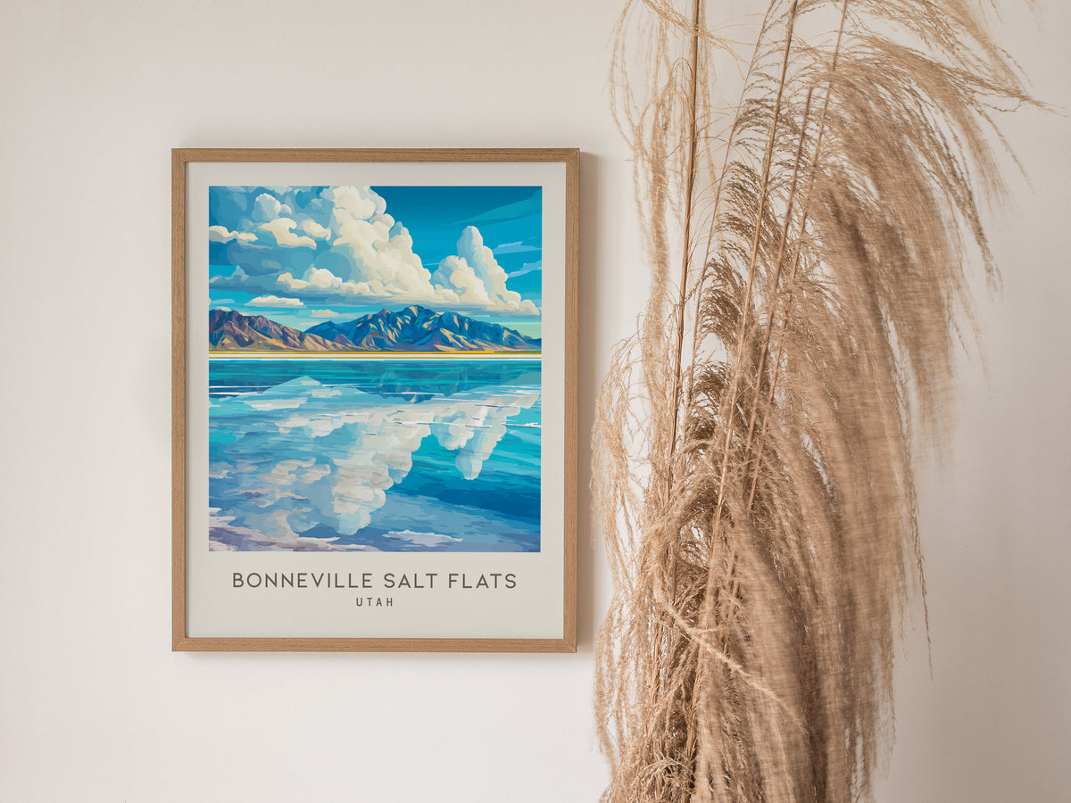 Bonneville Salt Flats Matte Border Poster | Utah Destination Print Travel Wall Art — styled in a modern interior