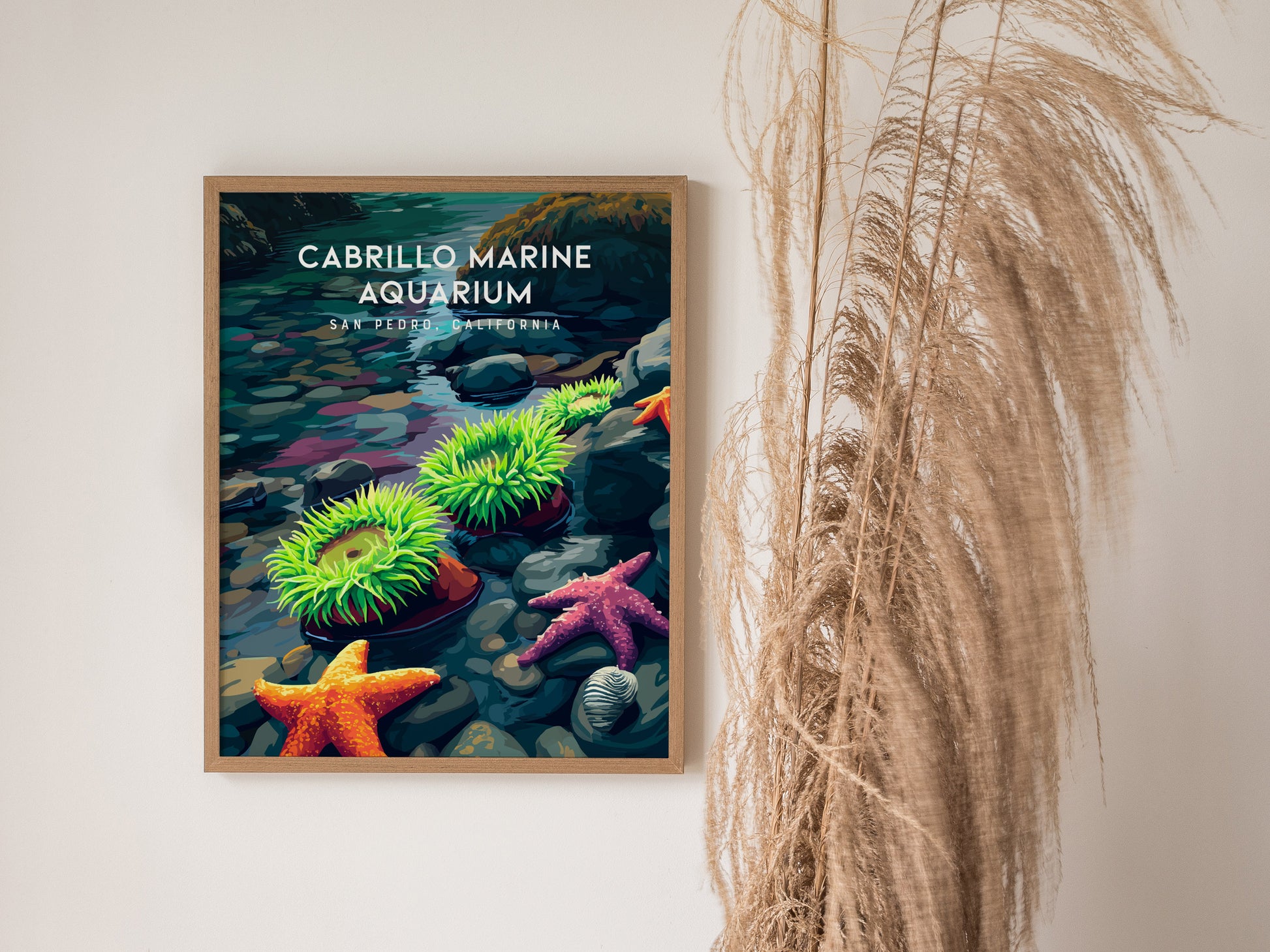 Cabrillo Marine Aquarium, California Poster | Ocean Discovery & Tide Pool Wall Art — styled in a modern interior