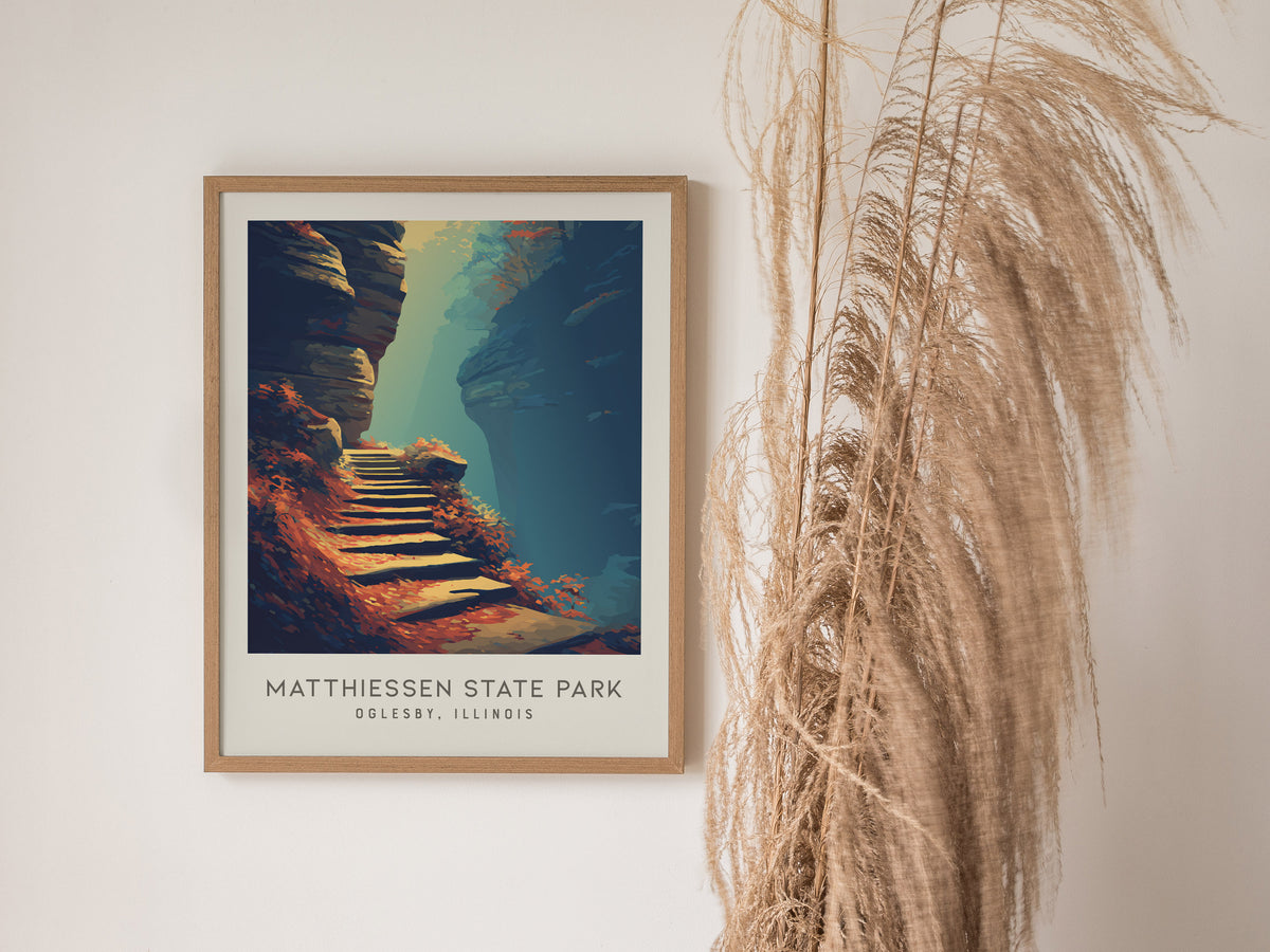 Matthiessen State Park Matte Border Poster | Oglesby, Illinois Destination Print Travel Wall Art — styled in a modern interio