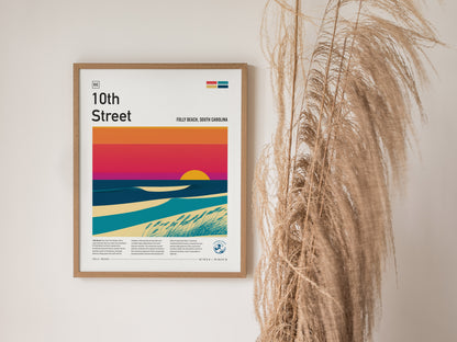 10th Street, Folly Beach, South Carolina Poster | Surf Wall Art & Beach House Decor — styled in a modern interior