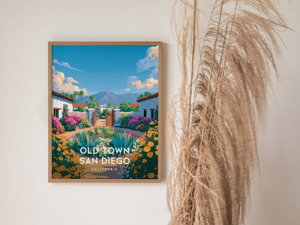 Old Town San Diego, California Poster | Historic Adobe & Fiesta Charm Wall Art — styled in a modern interior