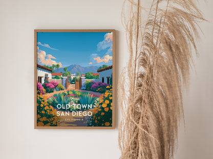 Old Town San Diego, California Poster | Historic Adobe & Fiesta Charm Wall Art — styled in a modern interior
