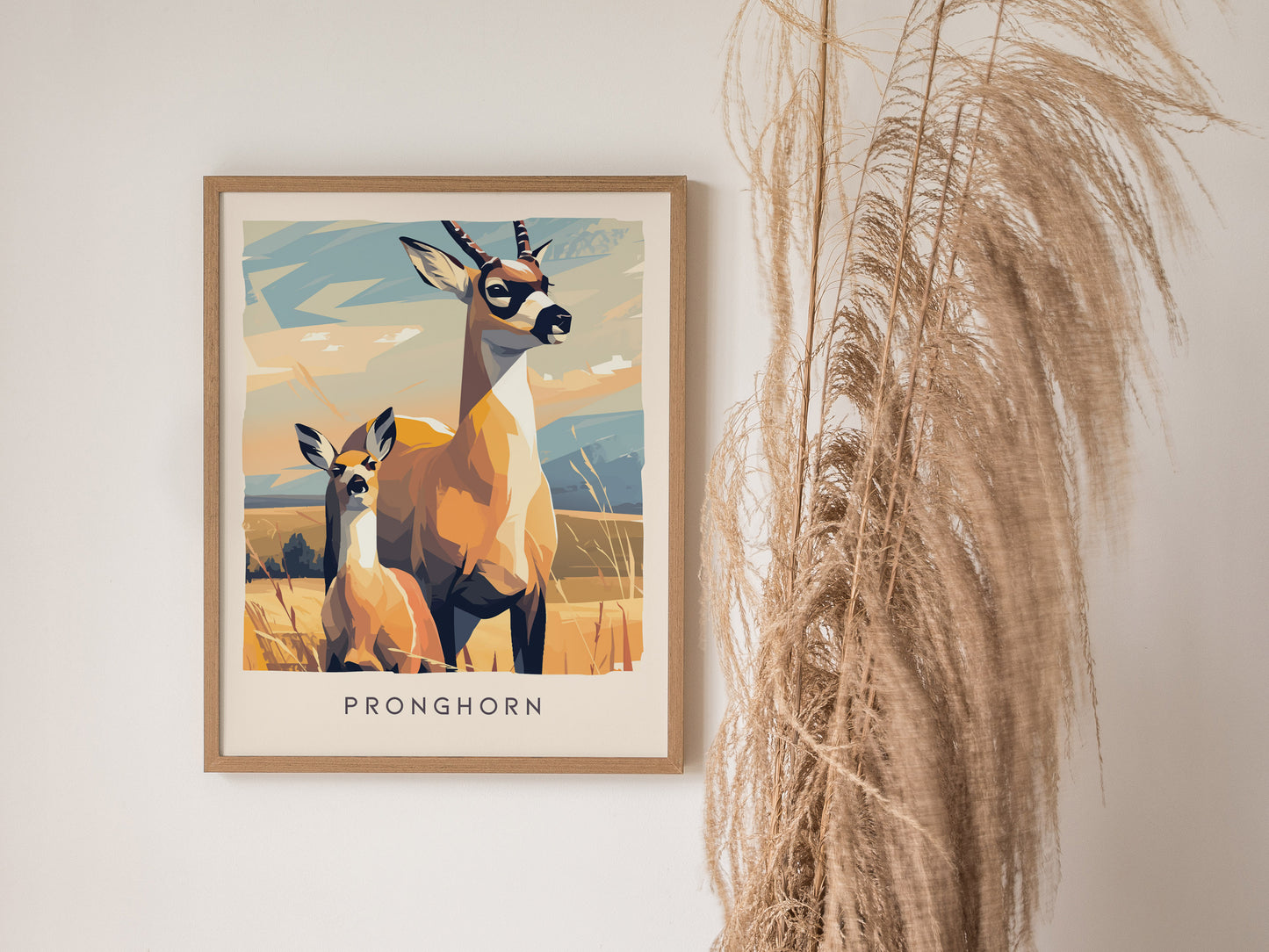Pronghorn, Antilocapra americana Poster | Prairie Wildlife Wall Art — styled in a modern interior