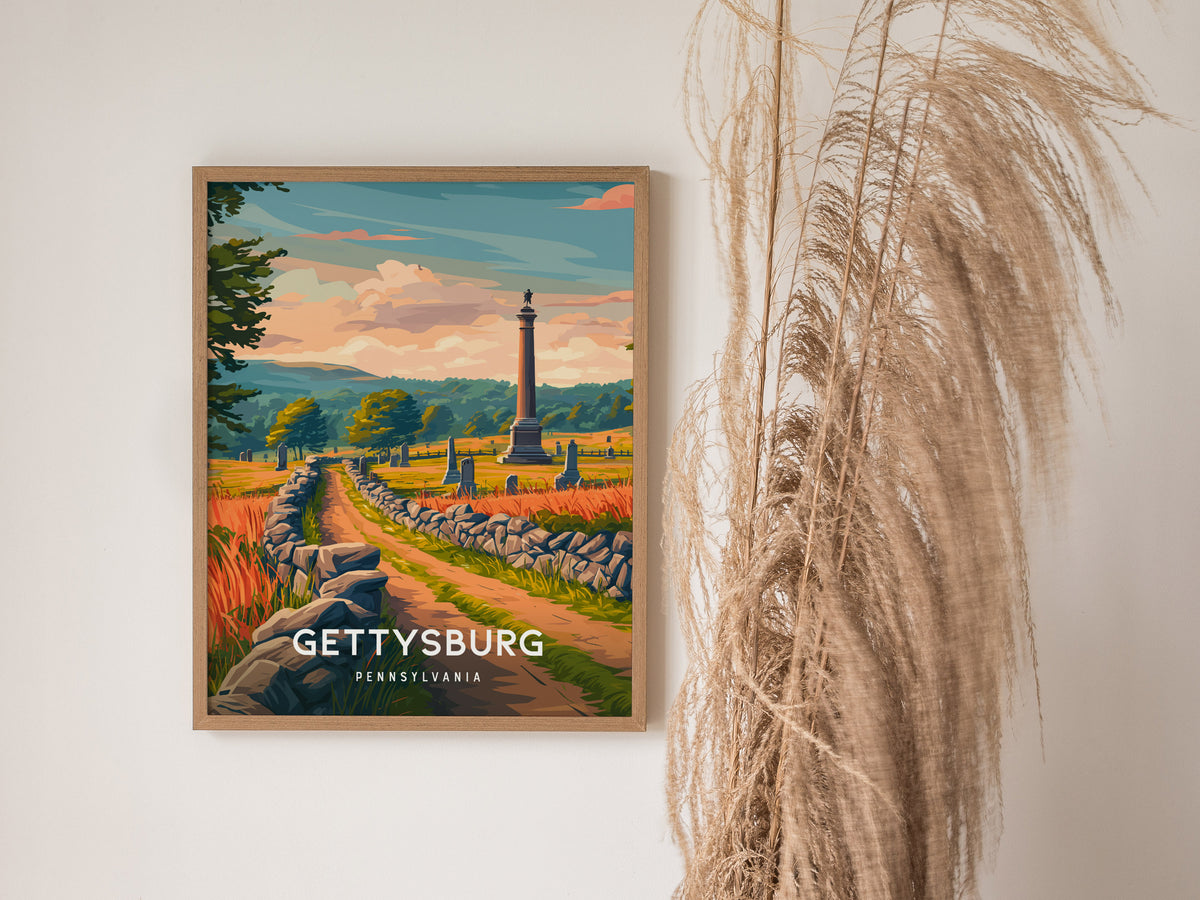 Gettysburg, Pennsylvania Poster | Historic Battlefield & Monument Travel Gift Wall Art — styled in a modern interior