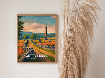 Gettysburg, Pennsylvania Poster | Historic Battlefield & Monument Travel Gift Wall Art — styled in a modern interior
